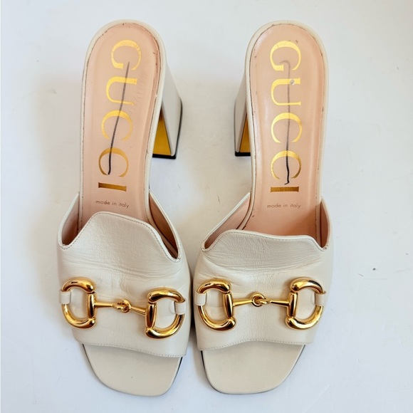 Gucci Mystic White Baby Horsebit block heel 70mm open toe mules EU 38.5 - Picture 2 of 9